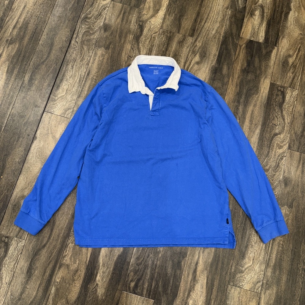 American Eagle Y2K Collared‎ Long-Sleeve Pullover Shirt Blue Preppy Men's XXL